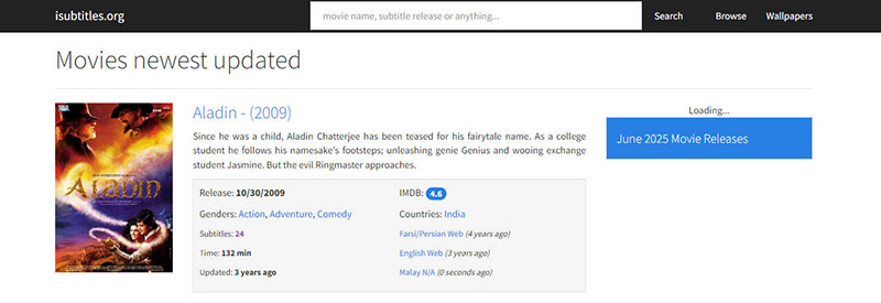字幕ダウンロードサイト:iSubtitles.org