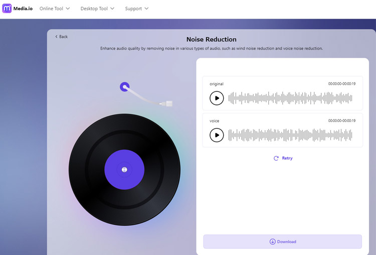 Media.io Online Noise Reduction tool