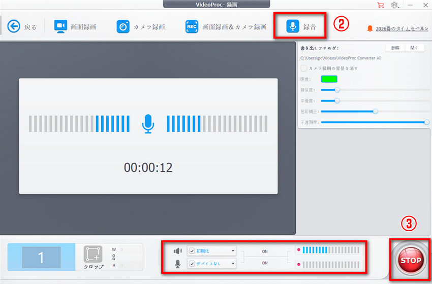 録音の仕方:VideoProc Converter AI